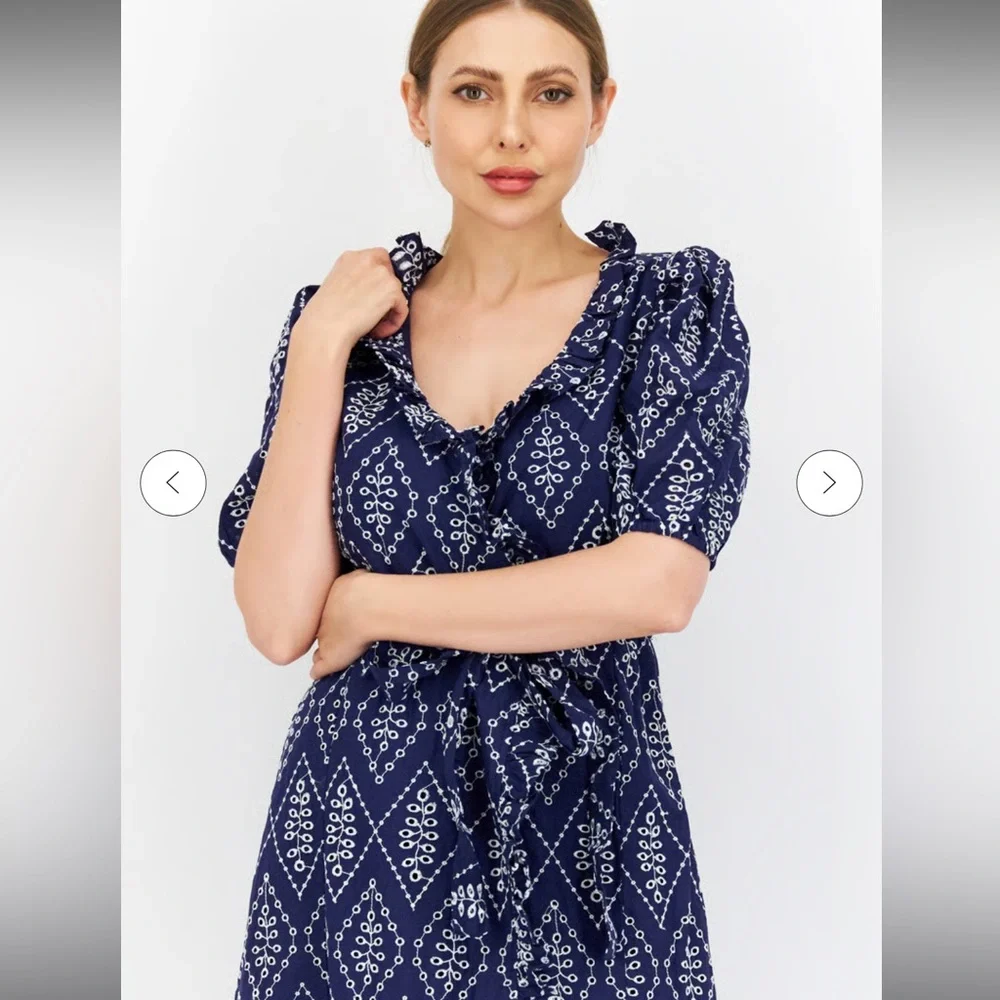 River Island Navy Blue Embroidered Midi Wrap Dress - Picture 3 of 7